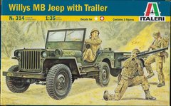 Сборная модель 1/35 автомобиль Willys MB Jeep with Trailer Australian Forces Insignias Italeri 0314