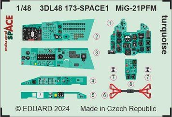 Комплект 1/48 приборная панель и фототравления MiG-21PFM turquoise SPACE Eduard 3DL48173