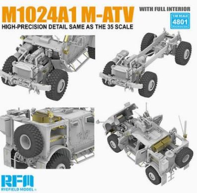 Assembled model 1/48 armored vehicle M1240A1 M-ATV with external interior Rye Field Model 4801
