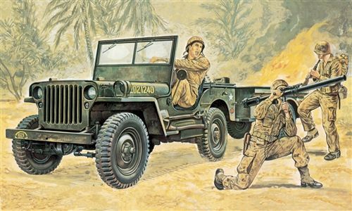 Збірна модель 1/35 автомобіль Willys MB Jeep with Trailer Australian Forces Insignias Italeri 0314