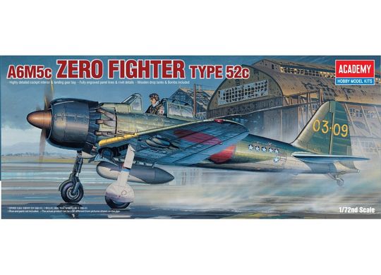 Assembled model 1/72 aircraft A6M5c Zero Fighter Type 52c Academy 12493