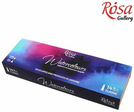 Набір акварельних фарб CLASSIC, 14*10мл, туба, деревяний пенал, ROSA Gallery