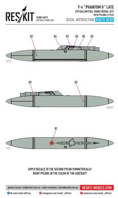 Масштабная модель 1/72 топливные баки F-4 "Phantom II" поздних 370 галлонов (Royal Jet) с пилонами (2 шт.) Reskit RSU72-0239, В наличии