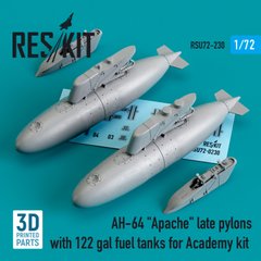 AH-64 "Apache" Pylon Scale Model with 122L Fuel Tanks for Academy Kit (3D Print) (1/72) Reskit RSU72-0230, In stock
