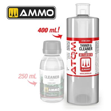 Розчинник та очисник з сповільнювачем ATOM Thinner and Cleaner with Retarder (400 мл) Ammo Mig 20521