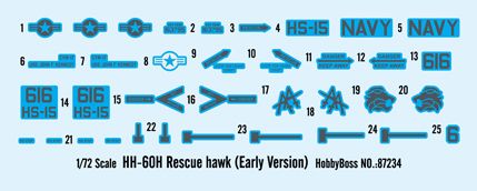 Збірна модель 1/72 гелікоптер HH-60H Rescue hawk (Early Version) Hobby Boss 87234