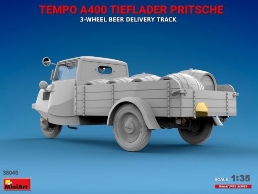 Сборная модель 1/35 3-колесный грузовик для доставки пива Tempo A400 Tieflader Pritsche MiniArt 38045