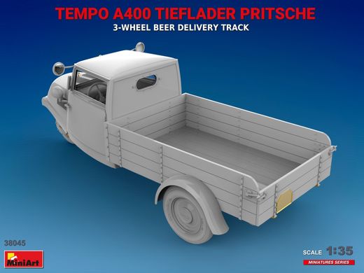 Збірна модель 1/35 вантажівка 3-колісна для доставки пива Tempo A400 Tieflader Pritsche MiniArt 3804