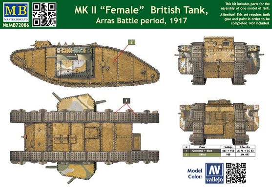 Assembled model 1/72 British tank MK II "MALE" period of the Battle of Arras 1917 MASTER BOX 72006