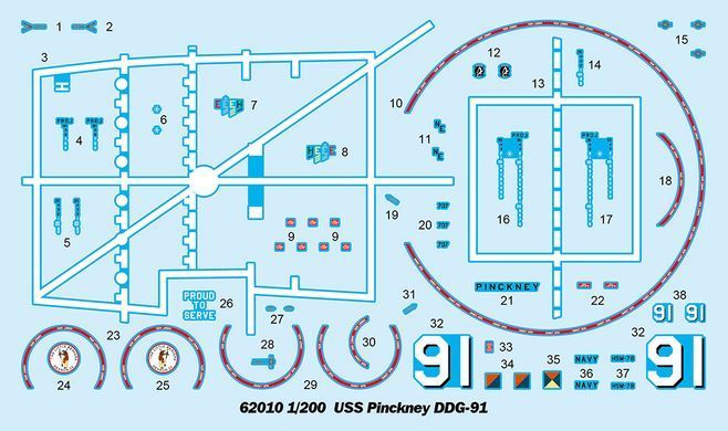 Assembled model 1/200 destroyer USS Pinckney DDG-91 I Love Kit 62010