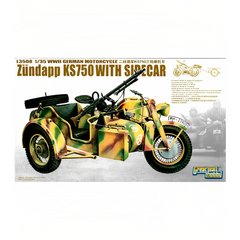 Збірна модель 1/35 Німецький мотоцикл Другої світової війни Zündapp KS750 з коляскою GREAT WALL HOBB
