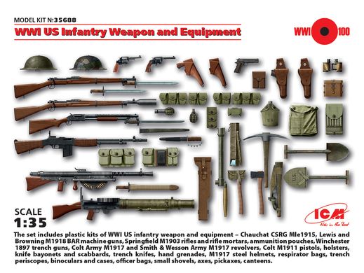 Набор 1/35 Вооружение и оборудование пехоты США 1 Мировая война ICM 35688