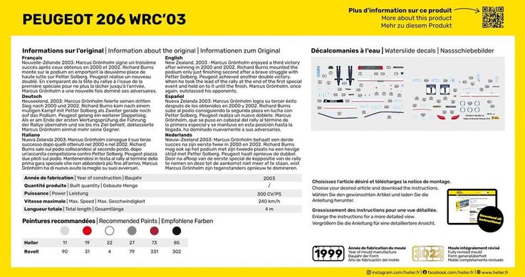 Prefab model 1/43 passenger car Peugeot 206 WRC'03 Starter kit Heller 56113