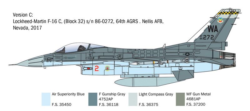 Prefab model 1/48 aircraft Lockheed Martin F-16C Fighting Falcon Italeri 2825