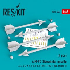 Масштабная модель Ракета AIM-9D Sidewinder (4 шт.) (1/48) Reskit RS48-0233, Нет в наличии
