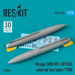 Scale Model Mirage 2000 External Fuel Tanks RPL 501/502 1700L (2 pcs) (3D Print) (1/72) Reskit RSU72-0245, In stock