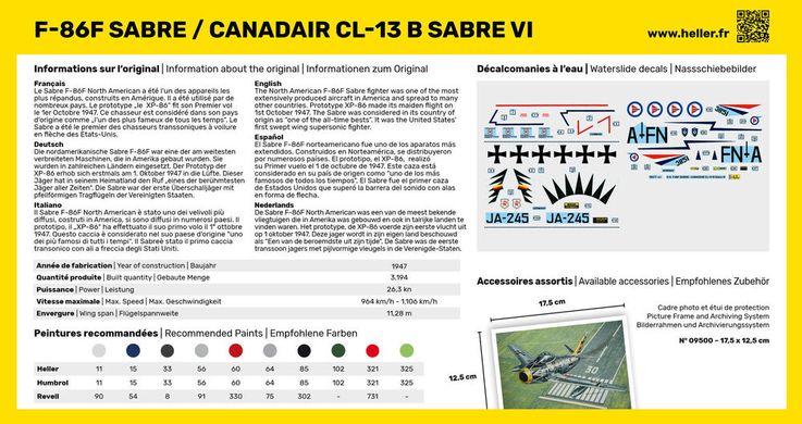 Prefab model 1/72 fighter F-86F Saber / Canadair CL-13 B Saber VI Starter kit Heller 56277