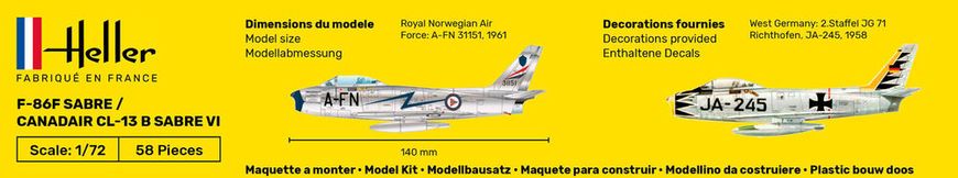 Prefab model 1/72 fighter F-86F Saber / Canadair CL-13 B Saber VI Starter kit Heller 56277