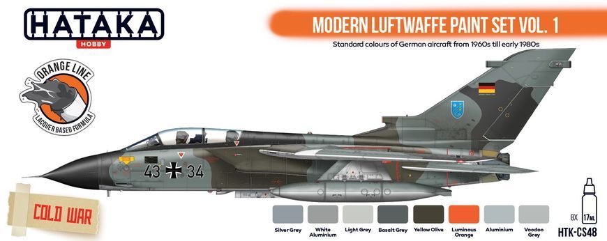 Modern Luftwaffe Nitro Paint Set, Vol. 1, 8 x 17 ml, Hataka Hobby HTK-CS48