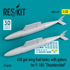 Масштабная модель 1/32 450 gal wing топливные баки с пилонами для F-105 "Thunderchief" (2 шт.) Reskit RS32-0397, В наличии