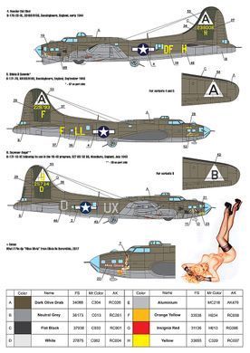 Декаль 1:72 пін-ап на Boeing B-17F Flying Fortress з технічними написами Foxbot 72-081T