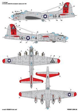 Декаль 1:72 пін-ап на Boeing B-17F Flying Fortress з технічними написами Foxbot 72-081T
