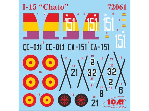 Збірна модель 1/72 літак І-15 "Chato", винищувач-біплан ВПС Іспанії ICM 72061