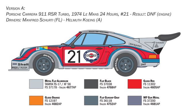 Prefab model 1/24 car Porsche Carrera RSR Turbo Easy Kit Italeri 3625