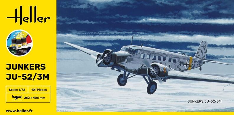 Сборная модель 1/72 винтовой самолет Ju-52 / 3M Стартовый набор Heller 56380