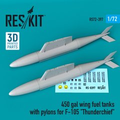 Масштабная модель 1/72 450 gal wing топливные баки с пилонами для F-105 "Thunderchief" (2 шт.) Reskit RS72-0397, В наличии