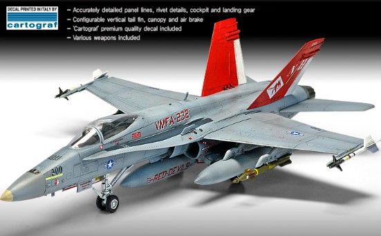 Сборная модель 1/72 самолет USMC F/A-18A+ "VMFA-232 Red Devils" Academy 12520