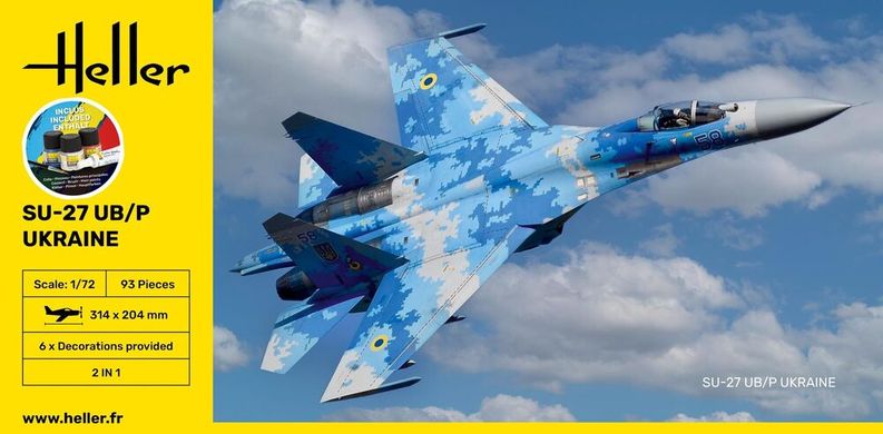 Prefab model 1/72 fighter Su-27 of Ukraine SU-27 UB/P Ukraine Starter set Heller 56371