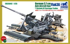 Збірна модель 1/35 гармата German Anti-aircraft 37mm gun Flak36 with Sd.Anh.52 Carriage trailer (2in