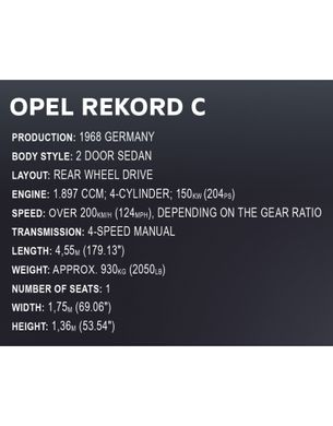 Навчальний конструктор автомобіль Opel Rekord C Schwarze Witwe COBI 24333
