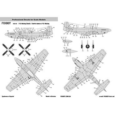 Decal 1/32 technical inscriptions on North American P-51 Mustang Foxbot 32-012, In stock
