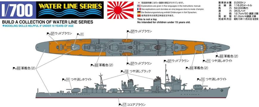 Збірна модель 1/700 есмінець ВМС Японії Isokaze 1945 Water Line Series Aoshima 03779