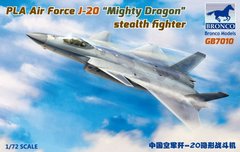Сборная модель 1/72 реактивного самолета PLA Air Force J-20A Stealthfighter Bronco GB7010