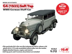 Сборная модель 1/72 G4 (производства 1935 г.) с мягкой крышей, Немецкий легковой автомобиль 2 Мировой войны, сборка без клея. ICM 72472