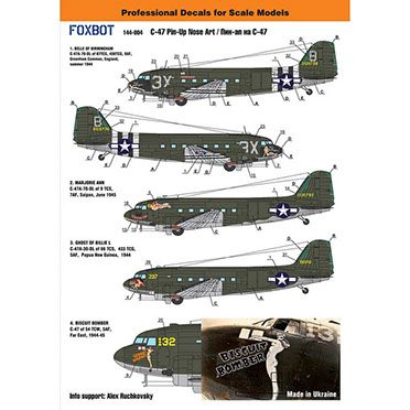 Декаль 1/144 Douglas C-47 Skytrain/Dakota Pin-Up Nose Art Foxbot 144-04, В наличии