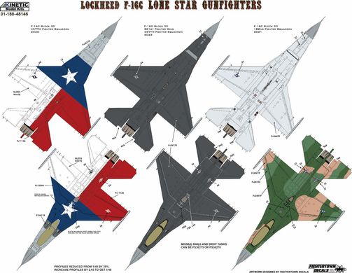 Сборная модель 1/48 истребитель F-16C Texas ANG The Lone Star Gunfighters Kinetic 48146
