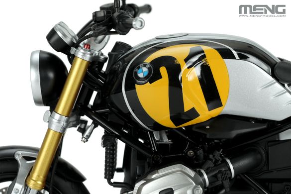 Збірна модель 1/9 мотоцикл BMW RnineT Option 719 Black Storm Metallic/ Vintage Meng Model MT-003u