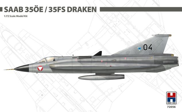 Assembled model 1/72 airplane Saab 35ÖE/35FS Draken Hobby 2000 72056