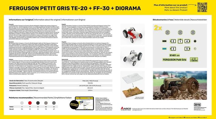 Збірна модель 1/24 трактор Ferguson Petit Gris TE-20 + FF-30 + діорама Стартовий набір Heller 52326