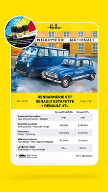 Prefab model 1/24 car Gendarmerie Set Renault Estafette + Renault 4TL Starter set Heller 52325