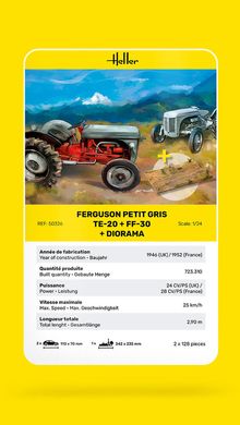 Сборная модель 1/24 трактор Ferguson Petit Gris TE-20 + FF-30 + Диорама Heller 50326