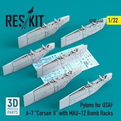 Масштабная модель 1/32 Пилоны для ВВС США A-7 "Corsair II" с бомбодержателями MAU-12 (3D-печать) Reskit RS32-0440, В наличии