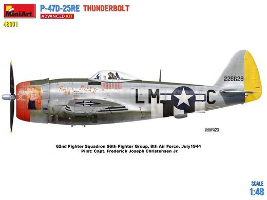 Assembled model 1/48 airplane Republic P-47D-25RE Thunderbolt (Extended kit) Miniart 48001