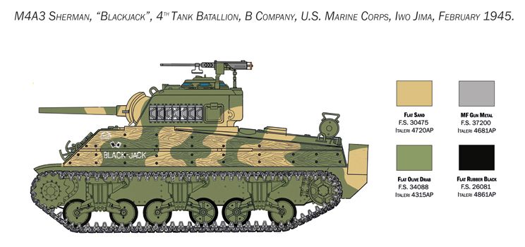 Сборная модель 1/35 танк M4A2 Sherman US Marines Corps Italeri 6583