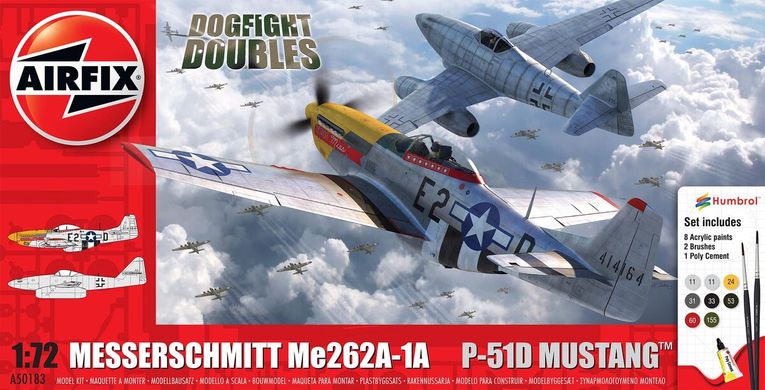 Prefab model 1/72 Messerschmitt Me262 & P-51D Mustang Dogfight Double Starter Kit Airfix 50183