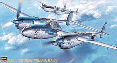 Assembled model 1/48 American fighter P-38J Lightning 'Virginia Marie' Hasegawa 09101